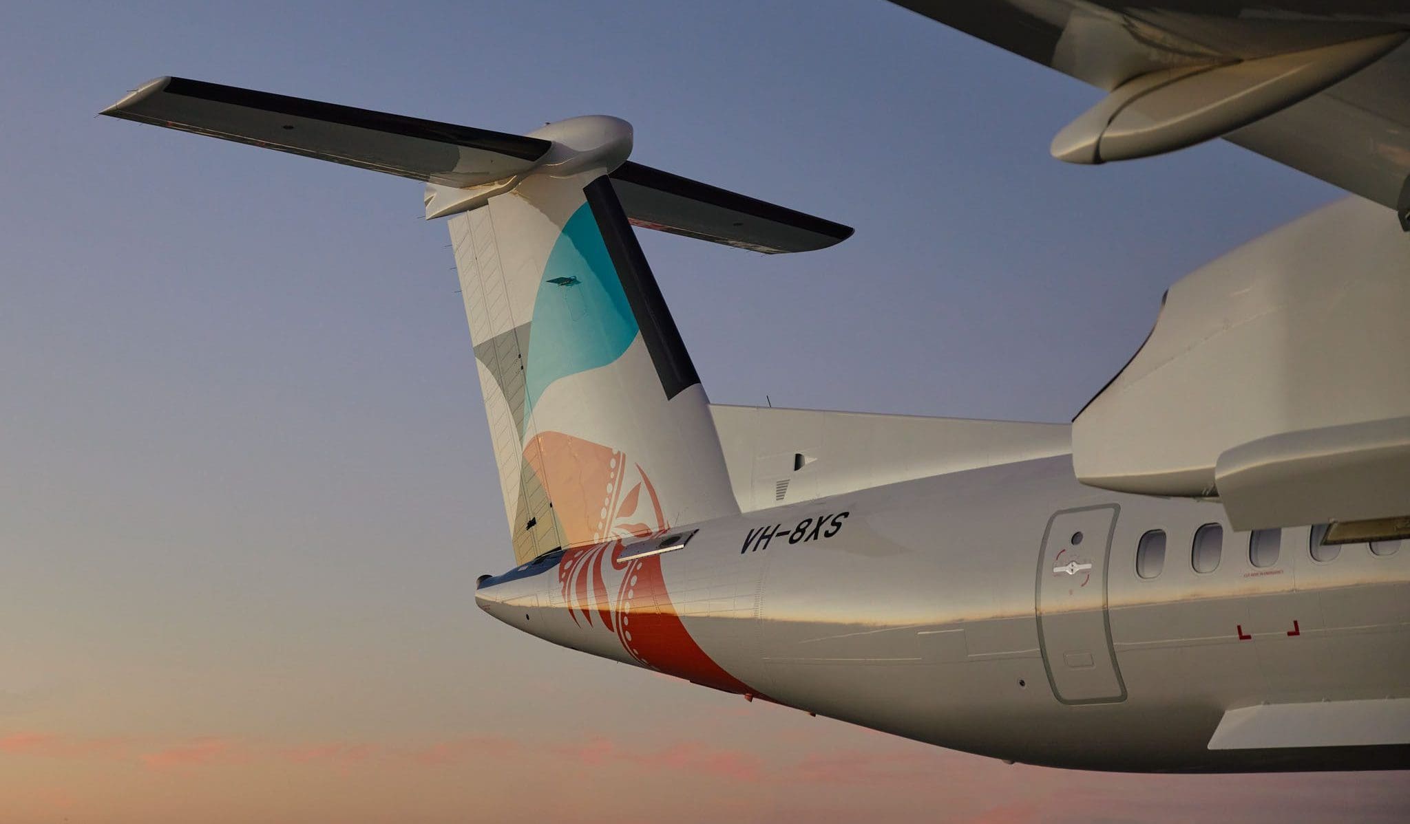 Tail end of a Nexus Airlines airplane flying in the sky